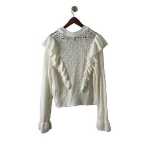 H&M Sweater Womens Size XXL Ivory White Pullover Longsleeve Ruffled Lacebook